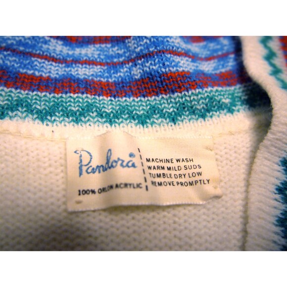 Vintage Large 60s Vneck White Sweater Vest Pullover nordic alpine snowflake trim - Picture 5 of 5